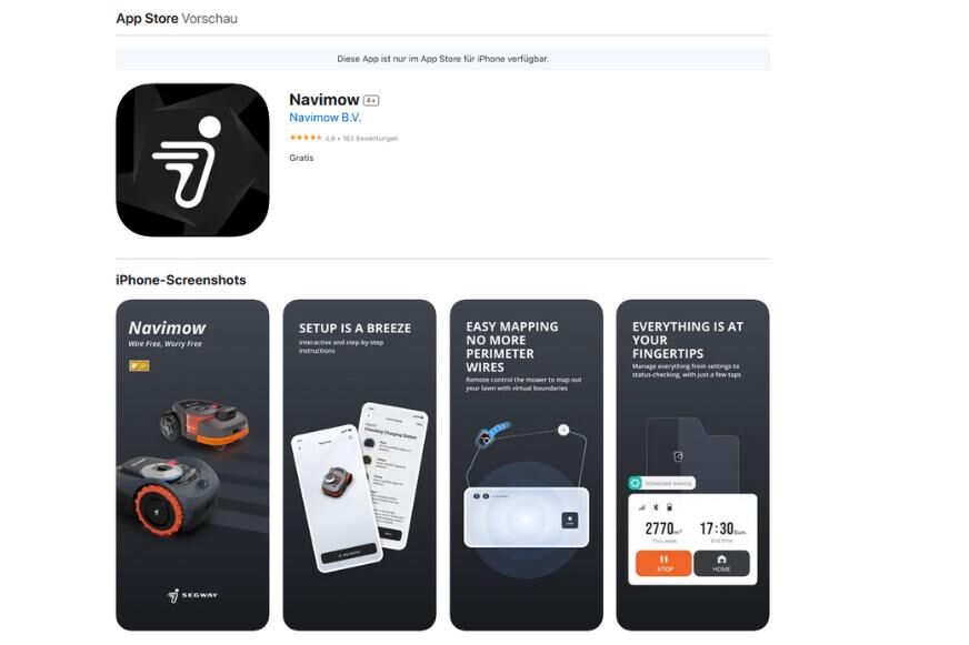 Die Karte des Gartens wird in der Navimow App angezeigt und Sperrzonen sind eingerichtet.
